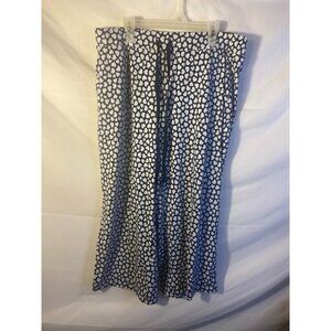 Lands‎ End Heart Pattern Blue Cropped Capris Pants Womens Lounge M 10/12 Stretch